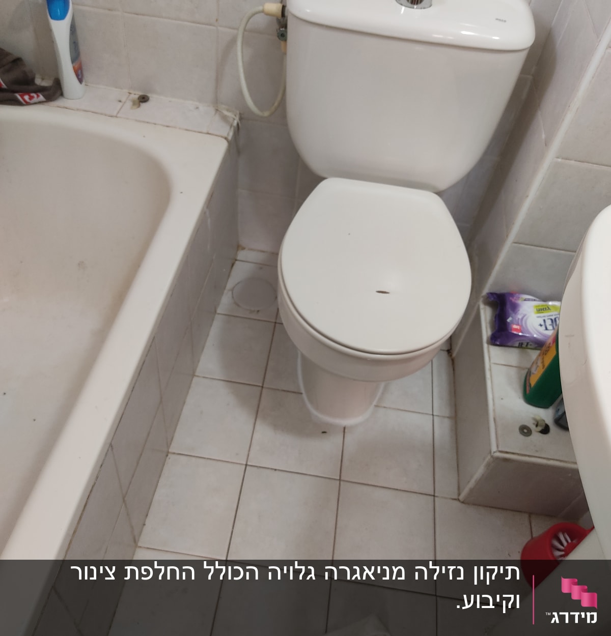 שירותים עם אסלה, אמבטיה ומוצרי ניקוי